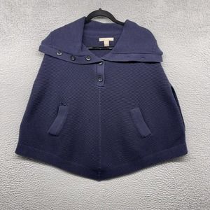 Banana Republic Womens Poncho Cape Blue Knit Sleeveless Button Up V-Neck Size S